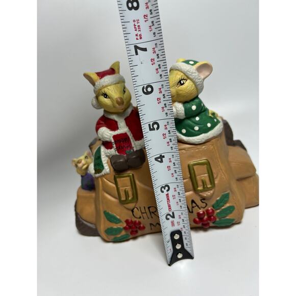 Porcelain Christmas Card Mail Holder Mr & Mrs Mice Santa & Helper - Picture 2 of 8